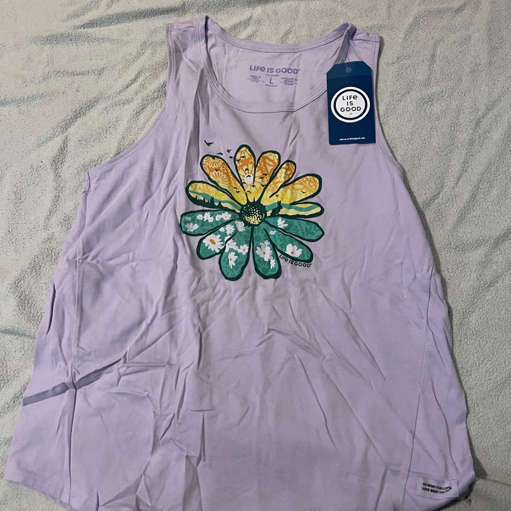 Purple flower Life is Good tank size large NWT